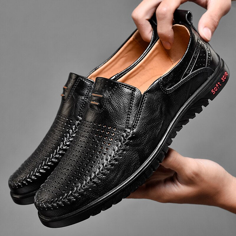 Leather Leisure Breathable Men Flexible Running Shoes