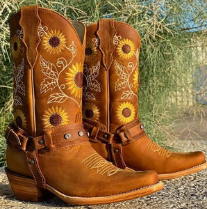 Kaaum Embroidery Cowboy Retro Boots