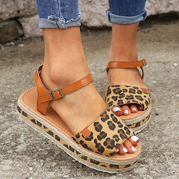 Kaaum Women 2020 Spring Summer Peep Toe Snake Leopard Platform Sandals
