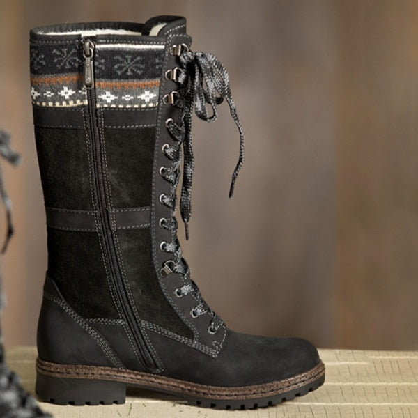 Women Sexy Lace Up Low Heel Warm Boots 