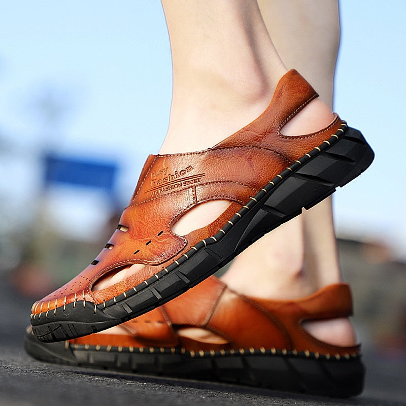 Kaaum Men's Leather Beach Shoes Sandals