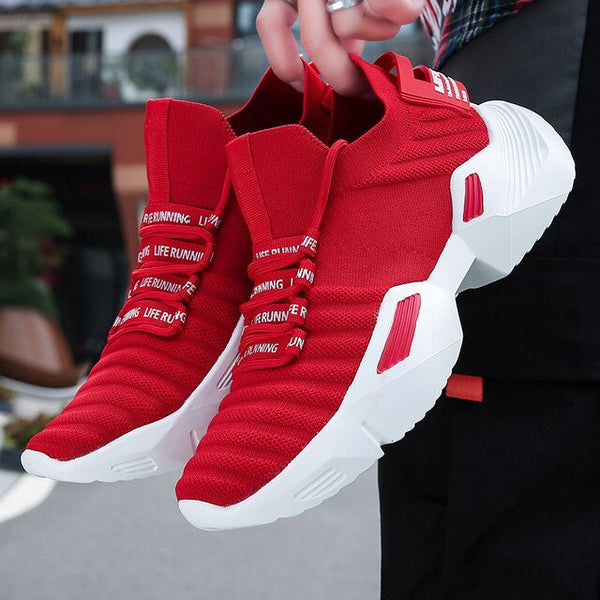 chunky red sneakers