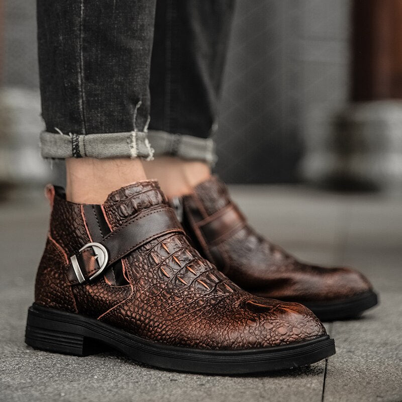 Kaaum High Quality Leather Motorcycle Chelsea Boots