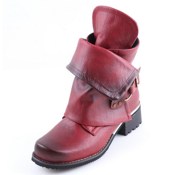 Genuine Leather Buckle Boots 