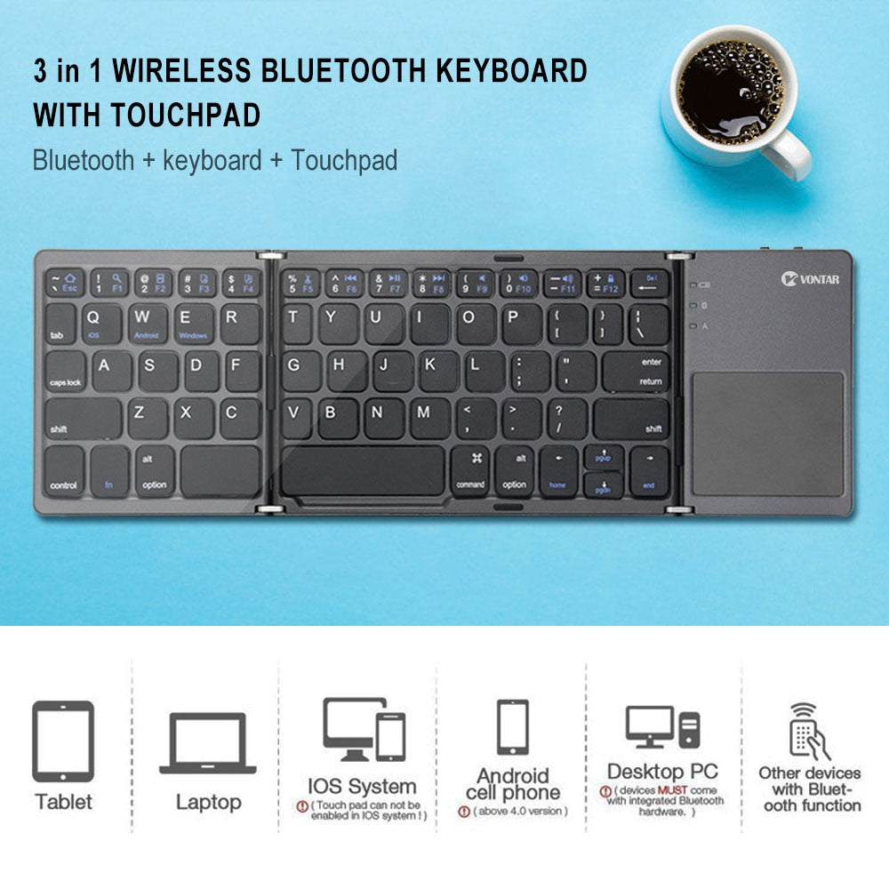 Mini Foldable Touch 3.0 Bluetooth Keyboard For iPhone iPad Samsung Dex ...