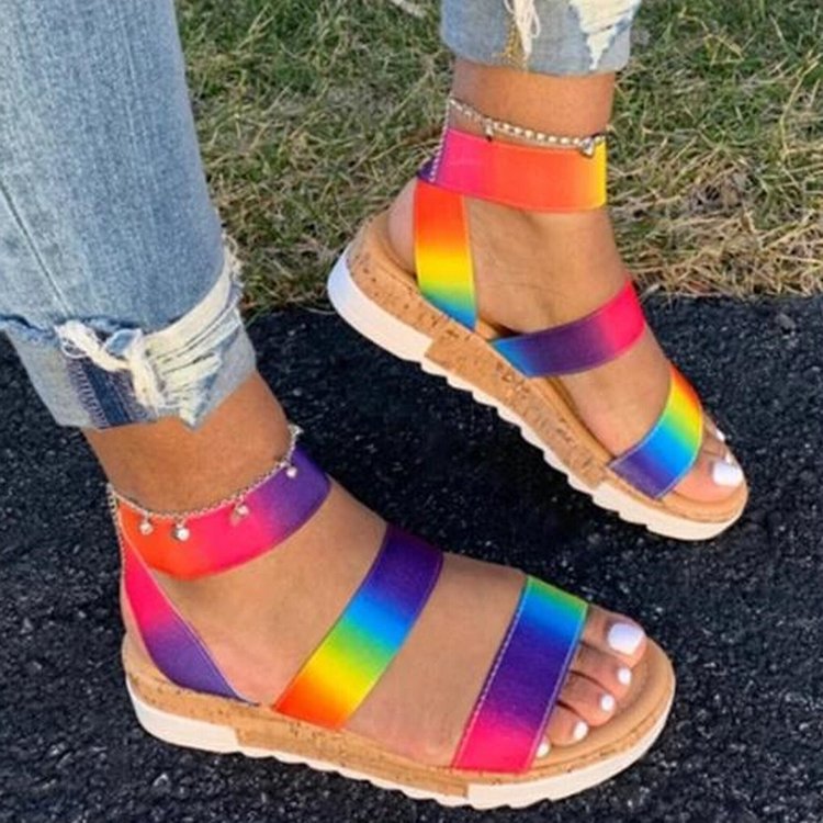 Kaaum Summer Rainbow Color Platform Sandals