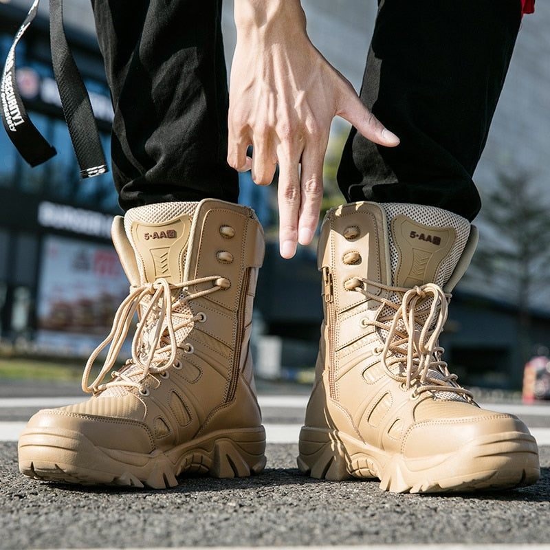 Kaaum Leather Waterproof Desert Combat Ankle Boots