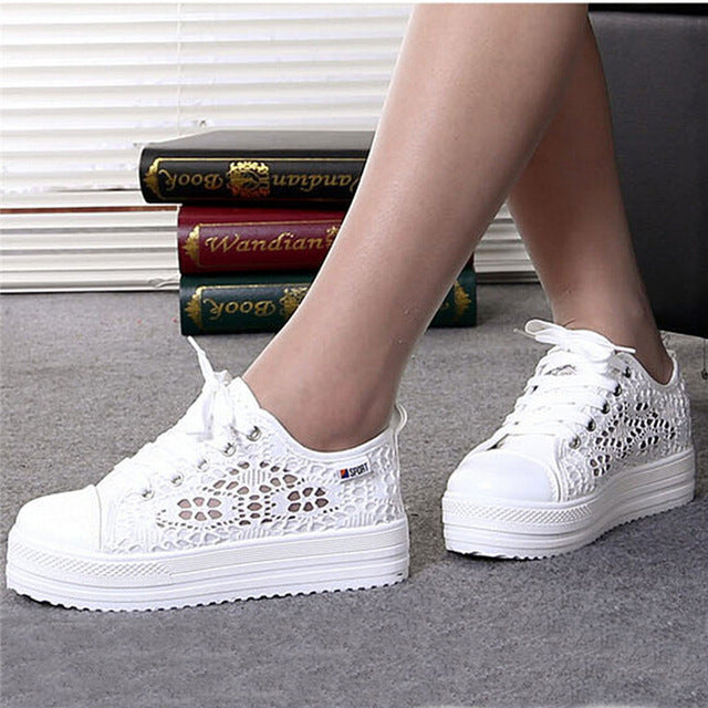 Lace Canvas Hollow Breathable Platform 