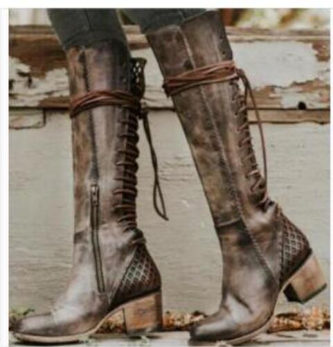 2019 Vintage Knee High Lace Up Boots 