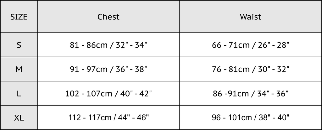ABSOLUTE 360 Mens Size Chart