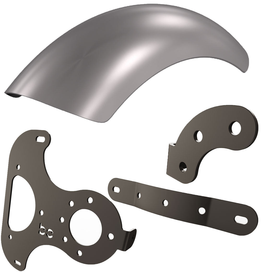 Kawasaki Vulcan vn900 Rear Fender Kit (Steel) (7" 1-Piece Aluminum Rear Fender) + (Fender Strut Bracket) + (MultiFit Left Bike Bracket) + (Rear Fender Bracket)