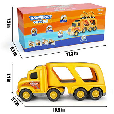 TEMI Toys for 3 4 5 6 7 Year Old Boys - Construction Vehicles Transport Truck Carrier Toy Kids Toys Truck for Toddler Boys Girls, Christmas Birthday Gifts for Kids Boys Girls