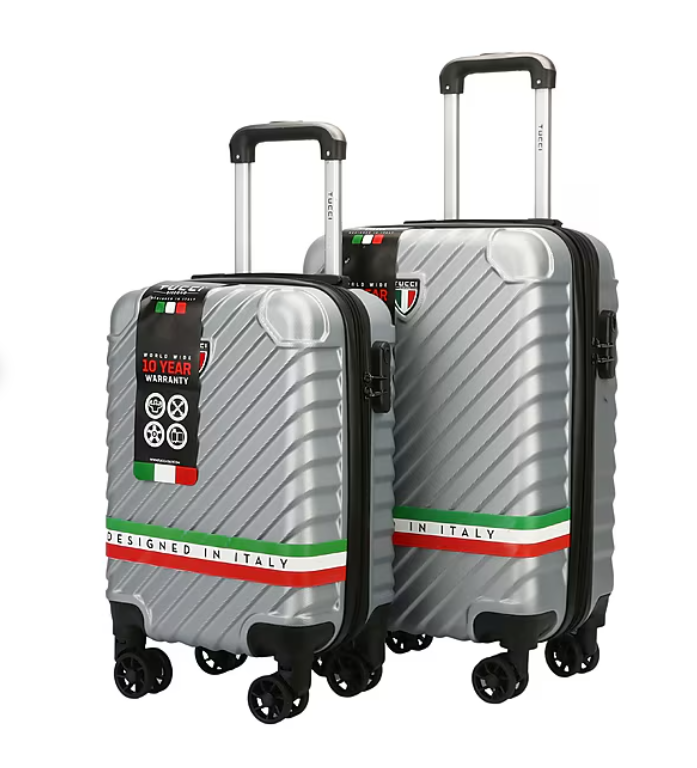TUCCI 2-PIECE HARDSIDE SPINNER CARRY-ON LUGGAGE SET (T0293-02PC-SLV) - SILVER - Like New