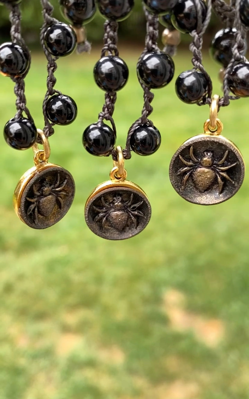 antique black spider button necklaces