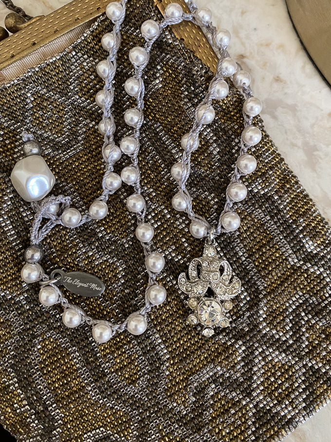 vintage rhinestone pearl necklace