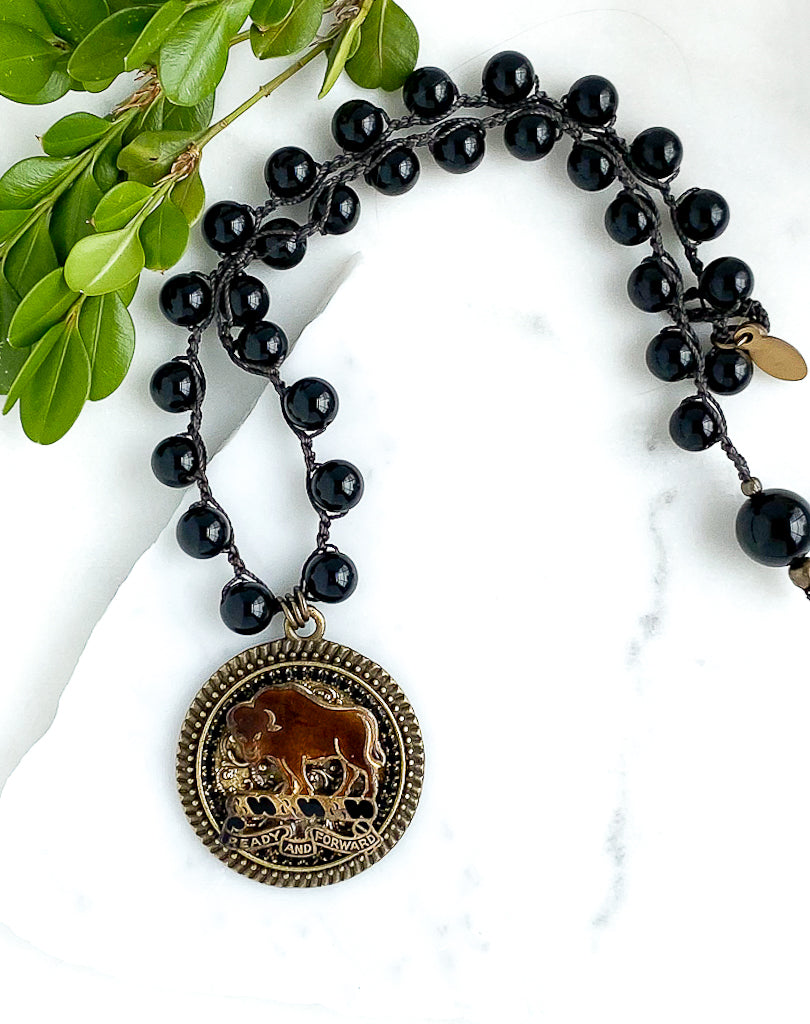 vintage buffalo pin necklace