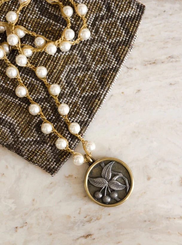 antique cherry button pearl necklace