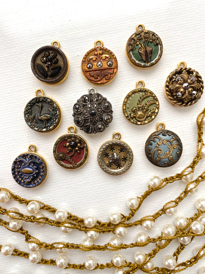 tiny antique button pendant necklaces