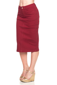 burgundy denim skirt