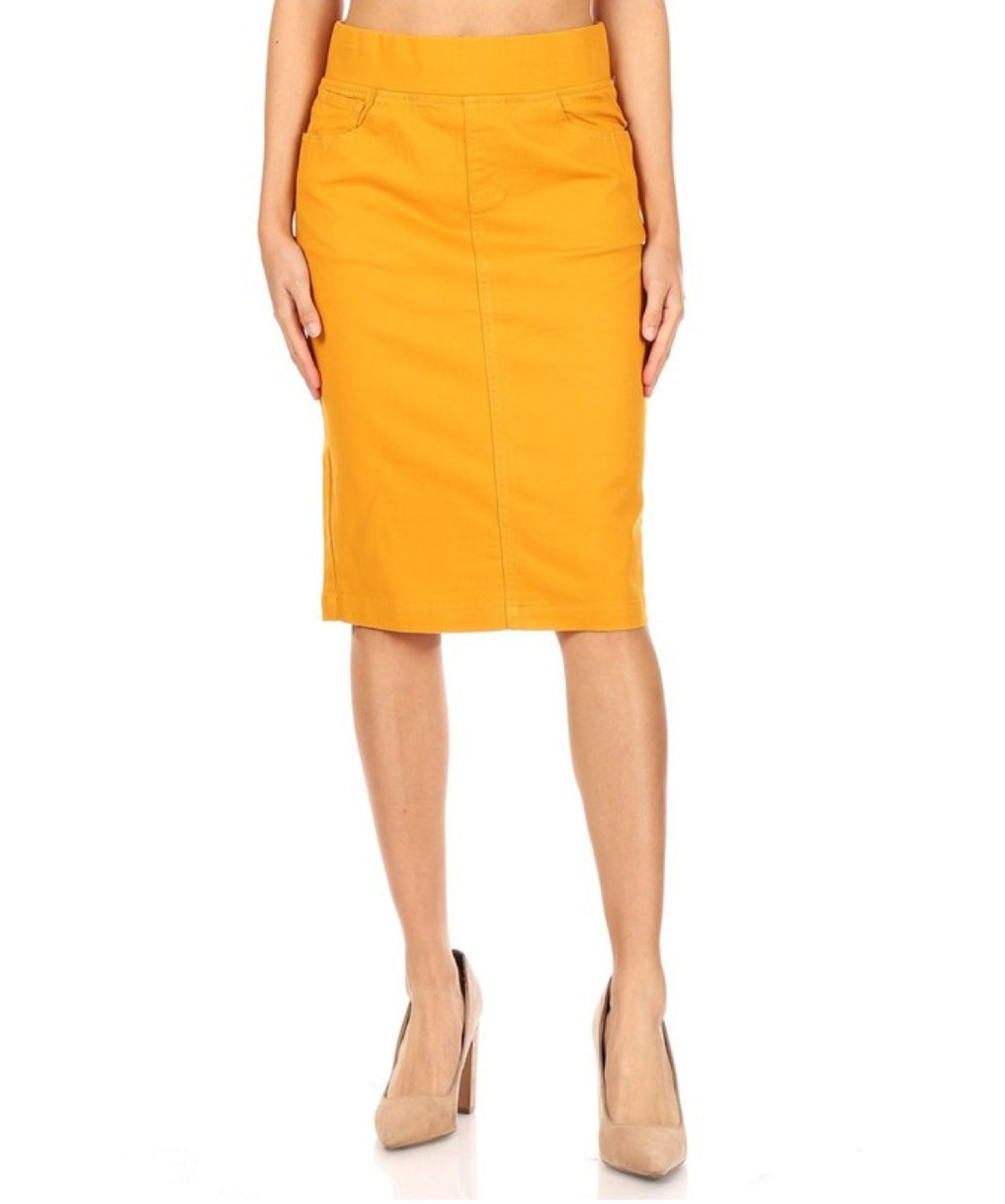 mustard yellow denim skirt
