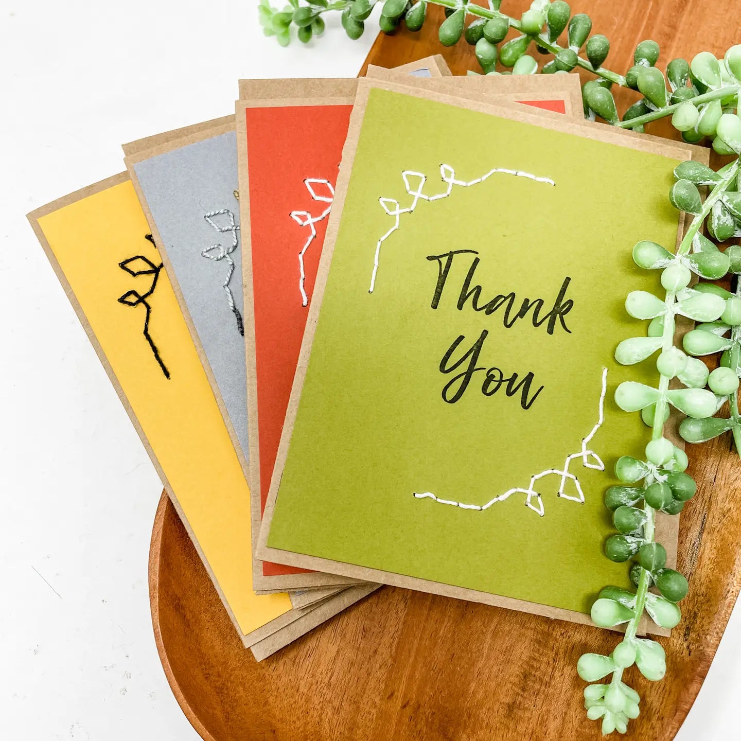 Hand-stitched Greeting Cards - Thank you - set of 4 (Variety)