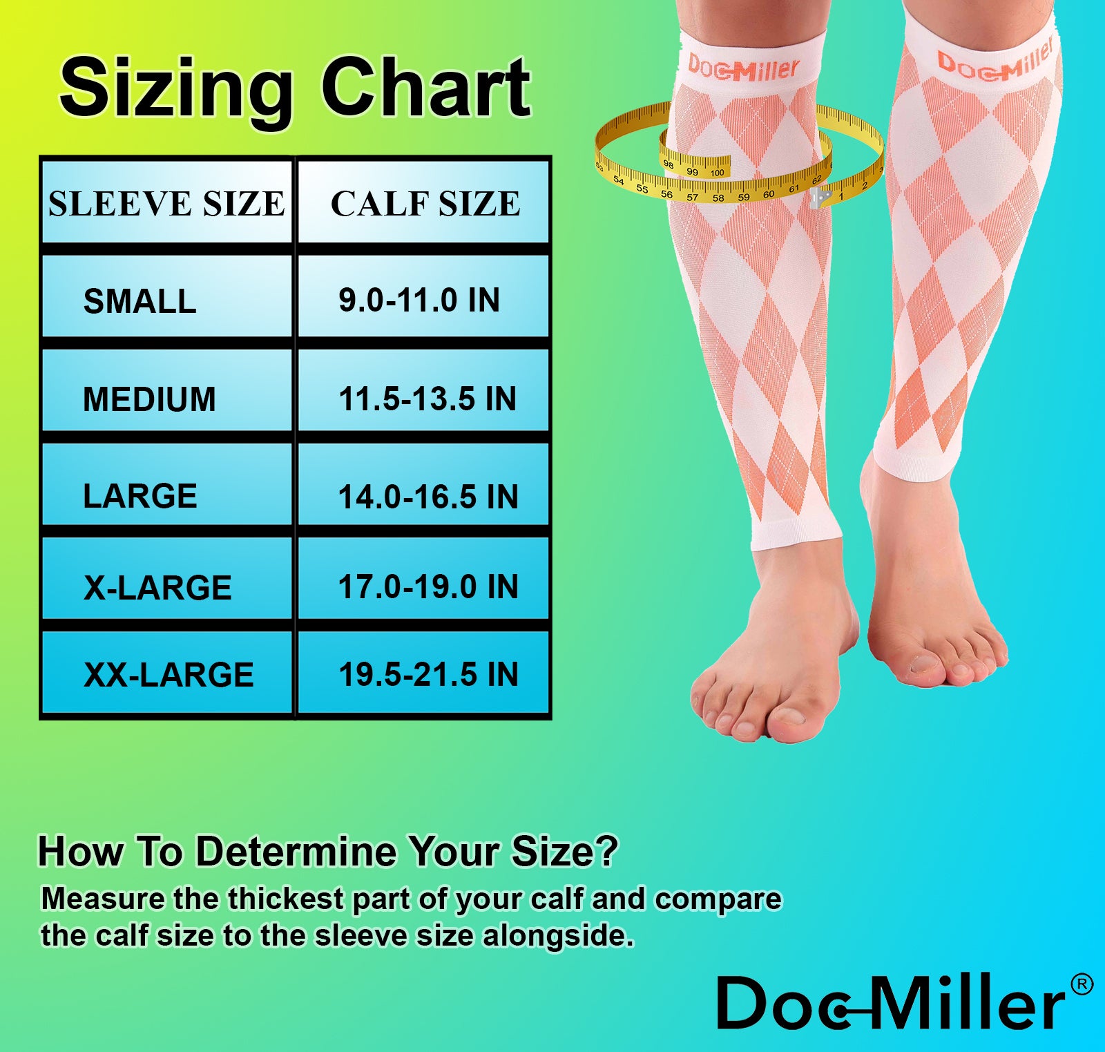 Premium Calf Compression Sleeve 20-30 mmHg Argyle WHITE/ORANGE by Doc – Doc  Miller