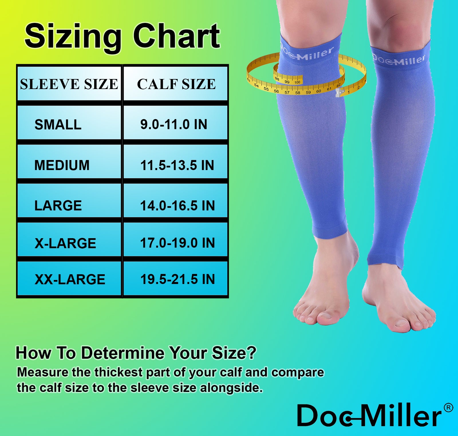 Doc Miller Calf Compression Sleeve Men and Women 20-30 mmHg, Shin