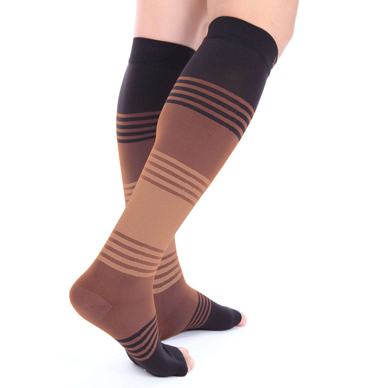 Open Toe Compression Socks 20-30 mmHg BLACK/BROWN/TAN by Doc Miller