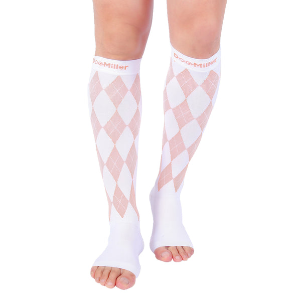 Open Toe Compression Socks 20 30 Mmhg Argyle Whiteorange By Doc Mille Doc Miller 8907