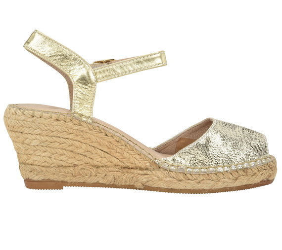 Ana Gold Leather Wedge espadrille 