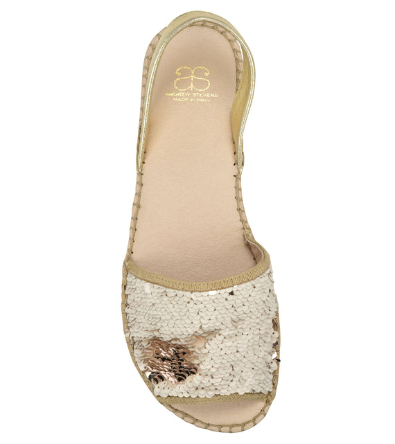 gold sequin flat sandals