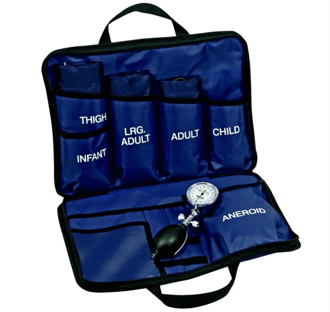 LINE2design Blood Pressure Cuff Kit, 5 BP Cuffs with an Aneroid Gauge and Nylon Carrying Case - Blue