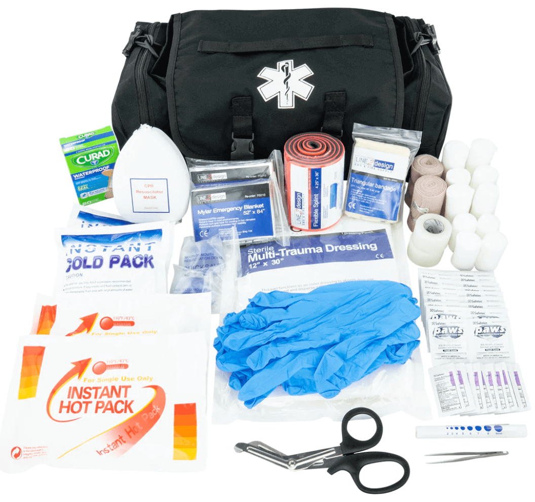 LINE2design Emergency First Aid Responder Kit Medical EMS Economic Fully Stocked Bag For All Emergencies - Black