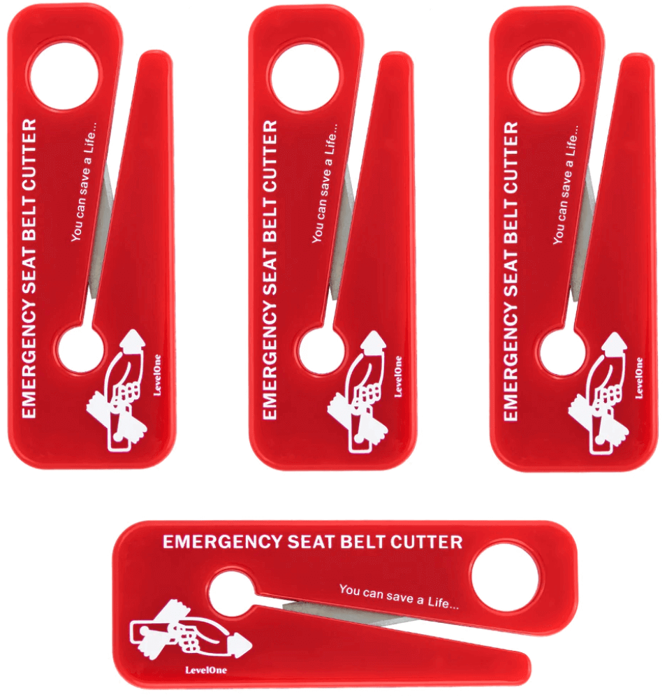 LINE2design Emergency Seat Belt Cutters Rescue Lifesaver, EMS Tools - Red 4-Pack