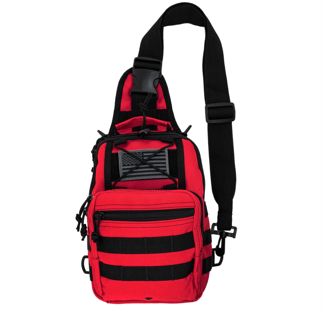 LINE2design Sling Backpack, Bleeding Control Sling Bag, Over The Shoulder Sling Backpack, MOLLE Bag for First Aid Day Pack - Red