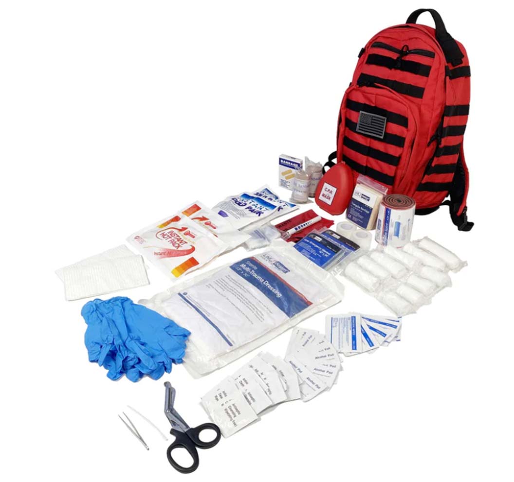 LINE2design Emergency Medical Stop Bleeding First Aid Kit, Tactical MOLLE Backpack Fully Stocked Rescue Kit