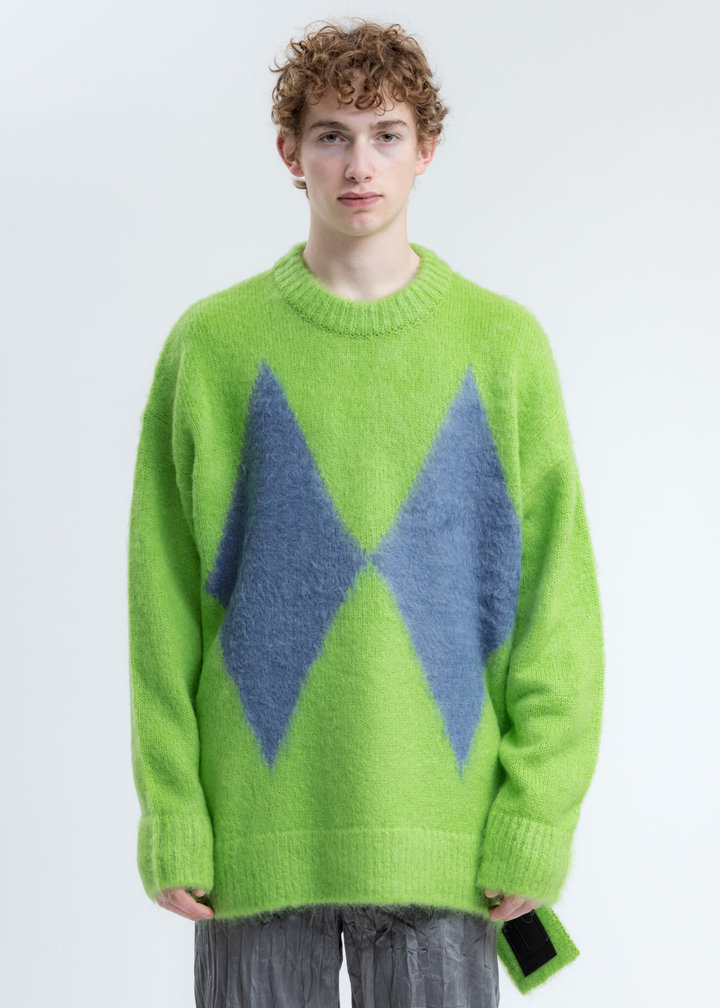 017 Shop | we11done Green Argyle Knit Sweater