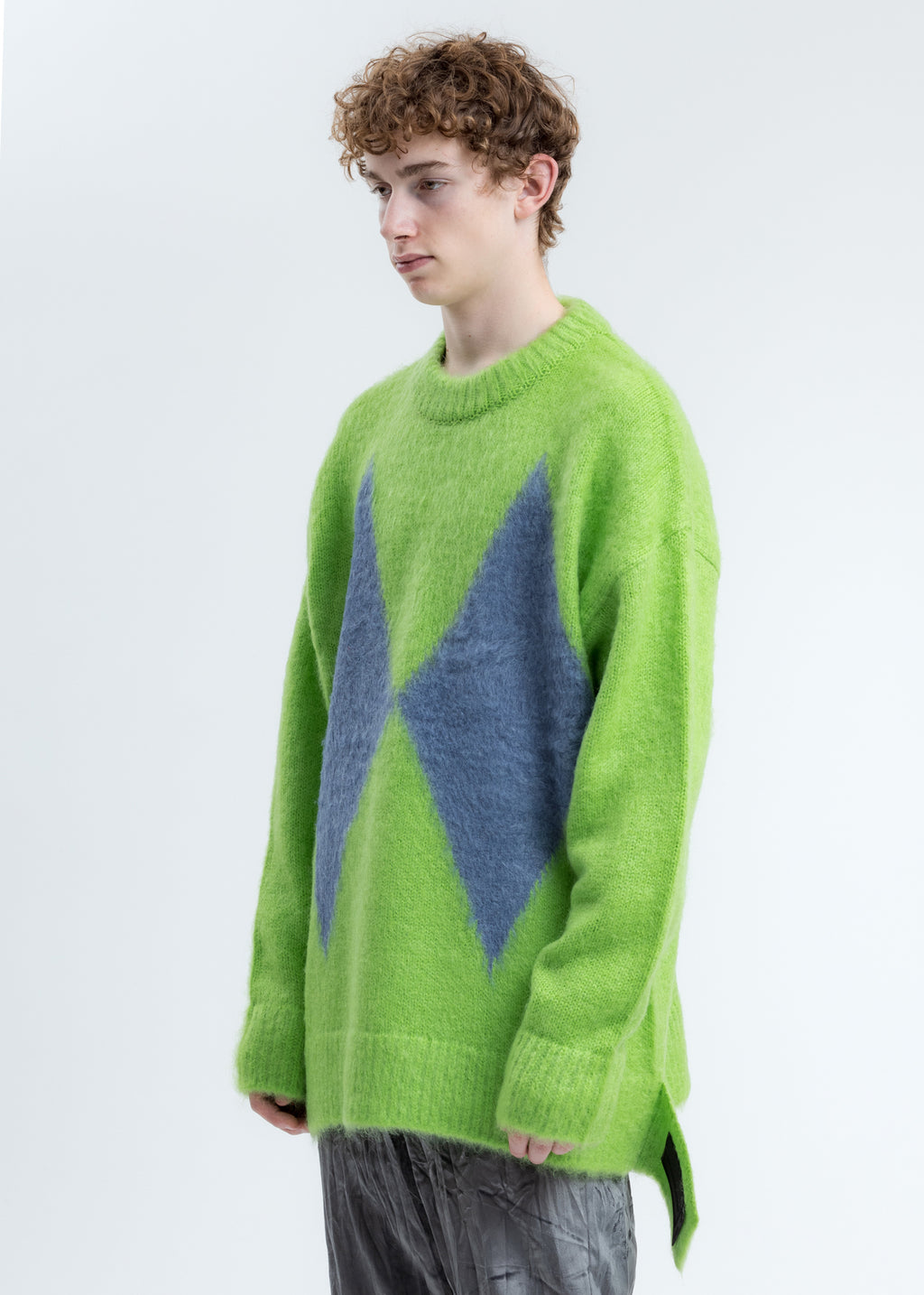 017 Shop | we11done Green Argyle Knit Sweater