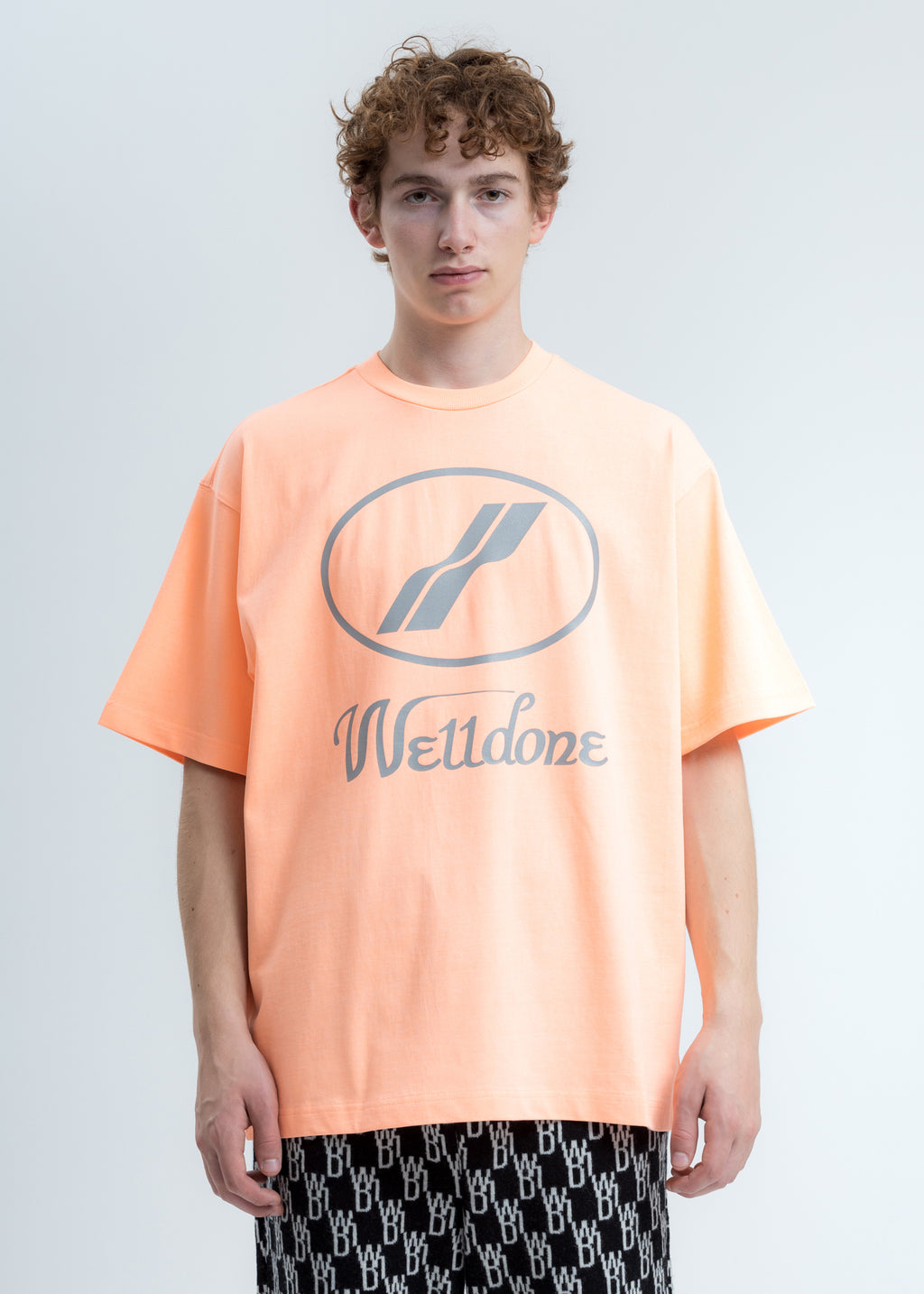 017 Shop | we11done Neon Orange Reflective WE11DONE Logo T-Shirt