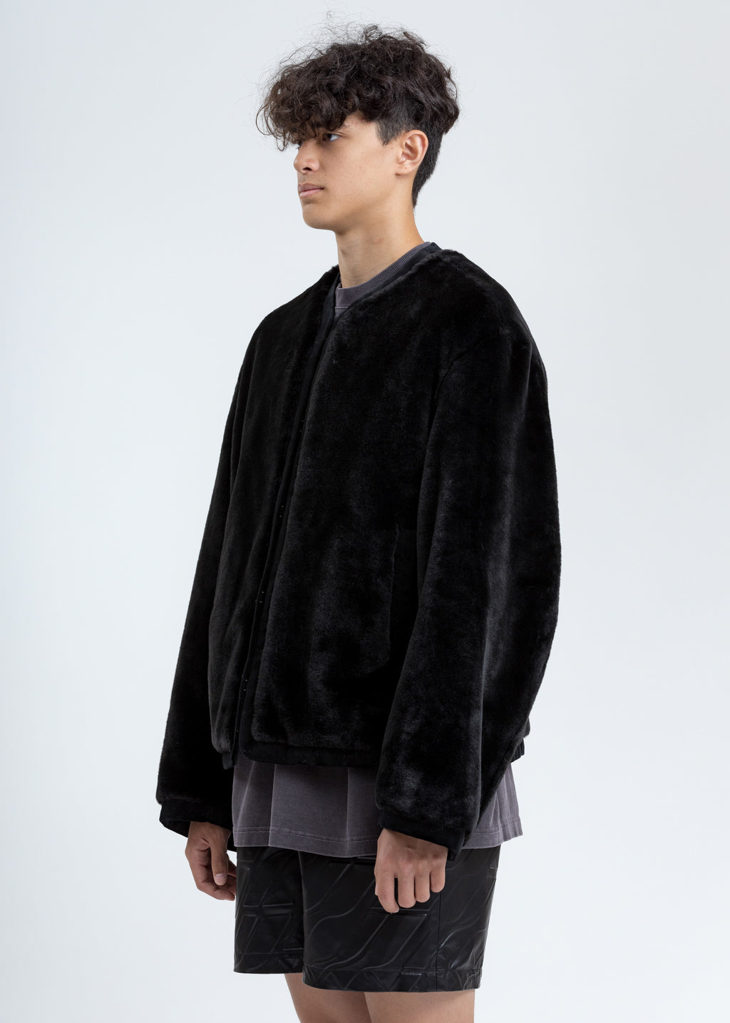 Download 017 Shop | we11done Black Faux Fur Round Neck Jacket