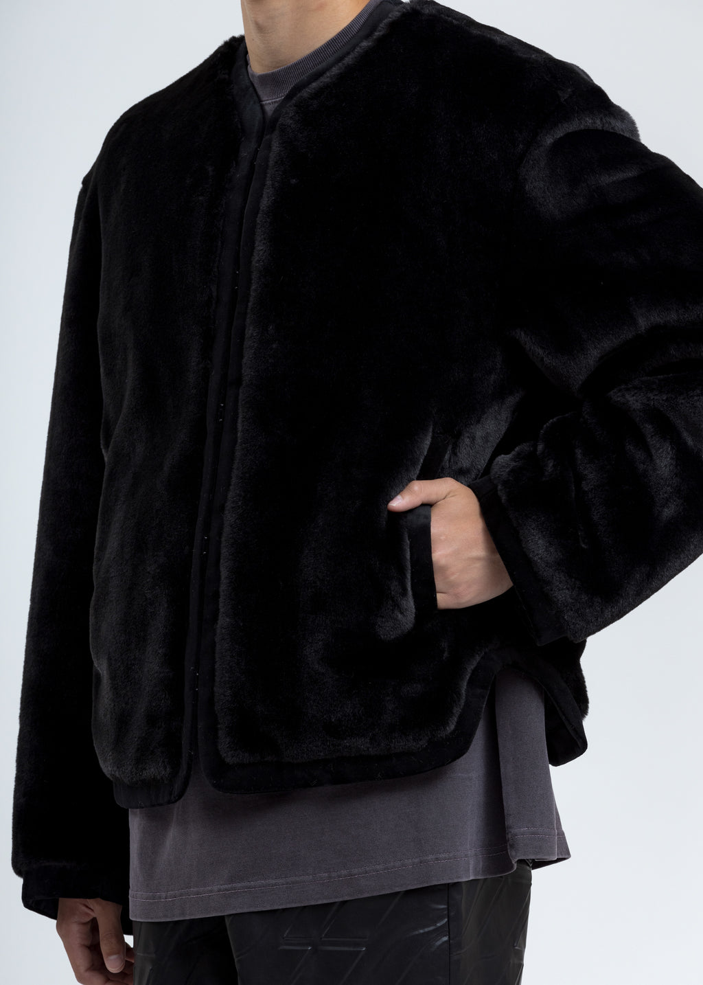 Download 017 Shop | we11done Black Faux Fur Round Neck Jacket