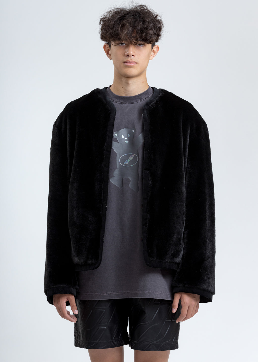 Download 017 Shop | we11done Black Faux Fur Round Neck Jacket