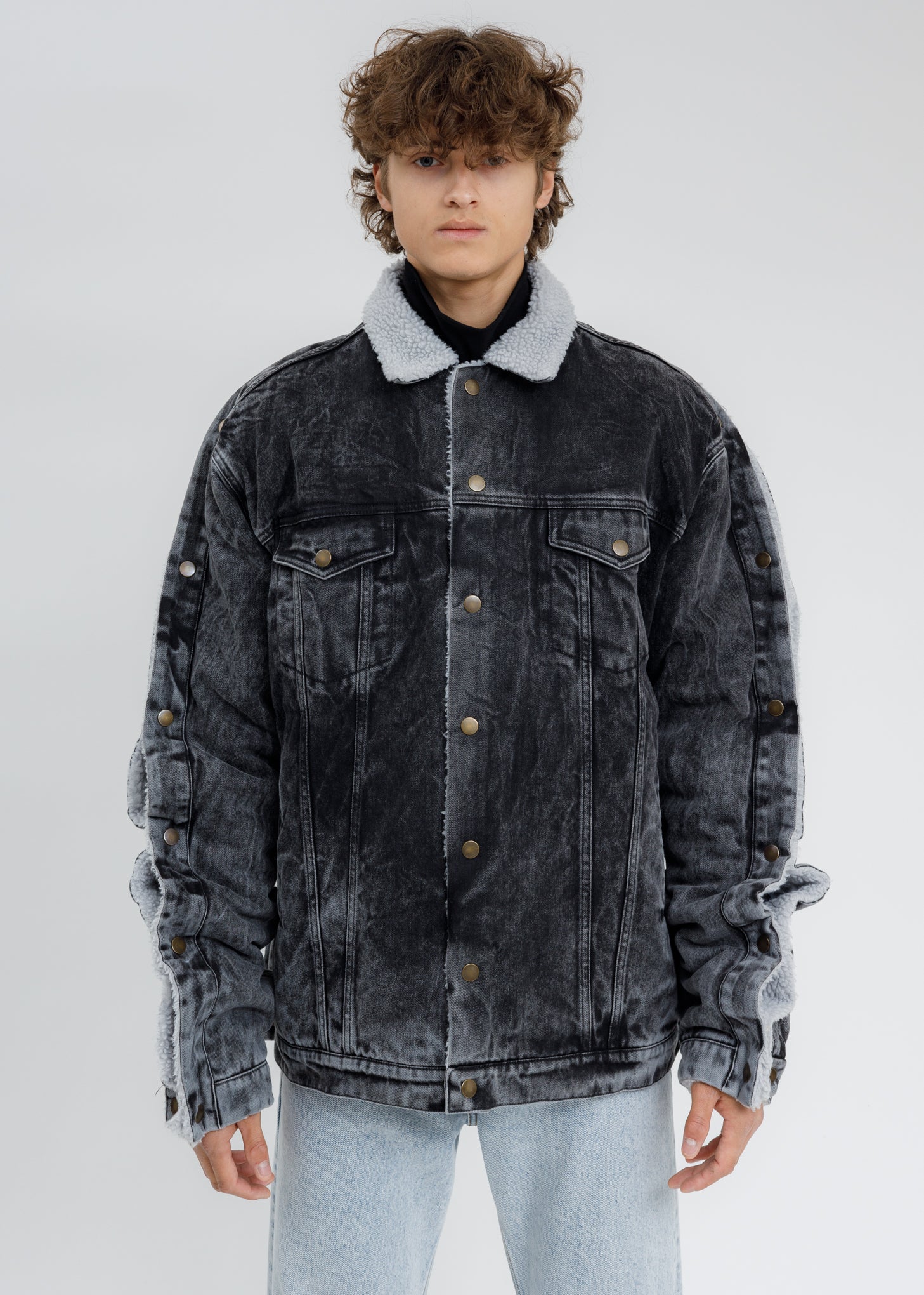 Black Acid Washed Snap Denim Jacket – 017 Shop