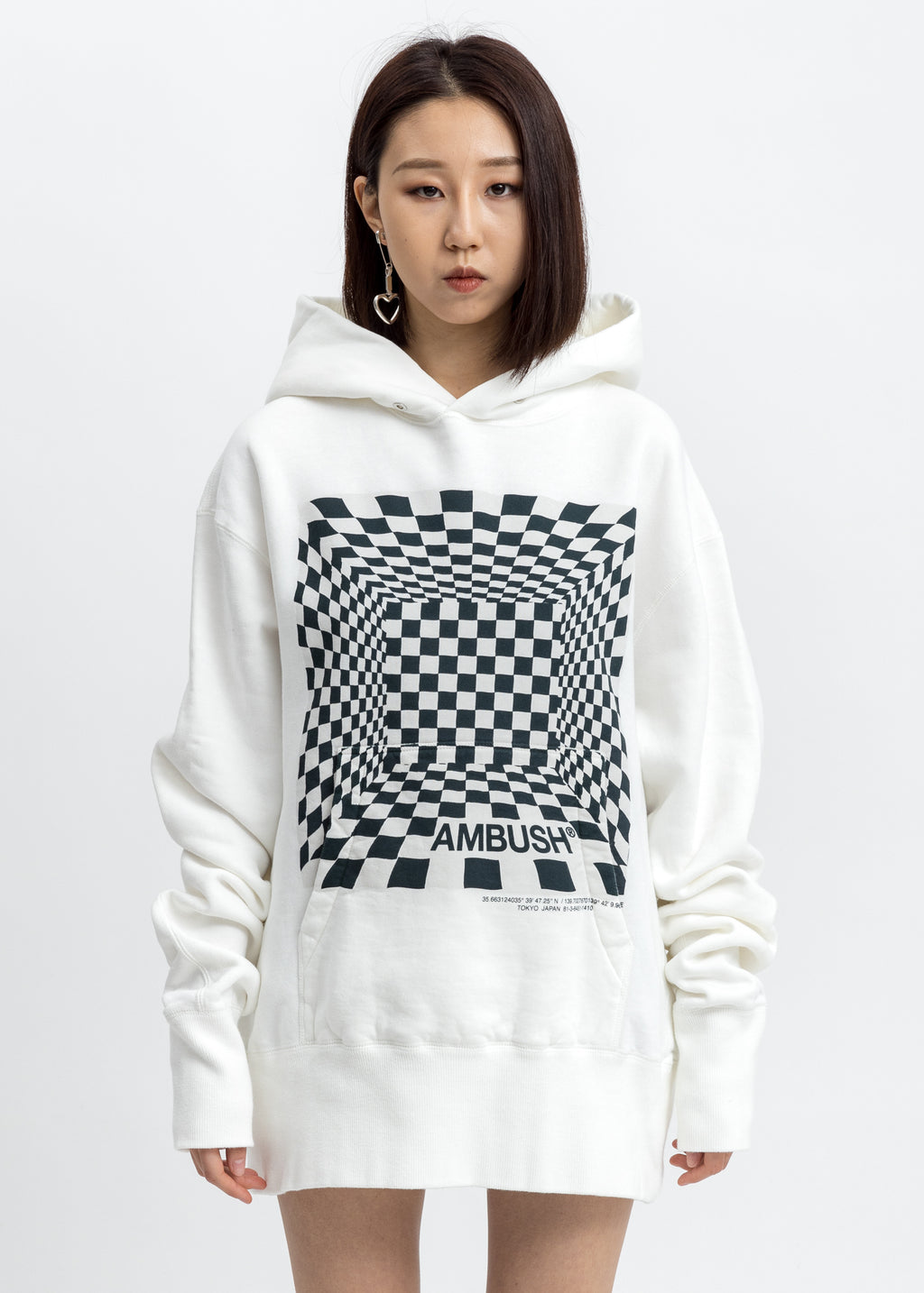 checkerboard print hooded sweatshirt