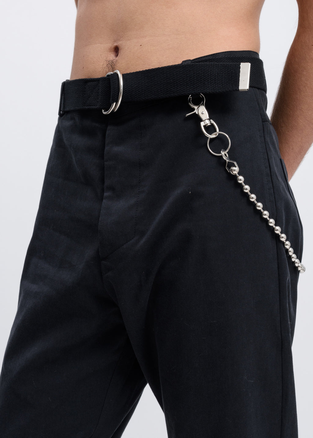017 Shop | 017 CARSON CARTIER Black Tencel Linen Twill Pants w/ Chain