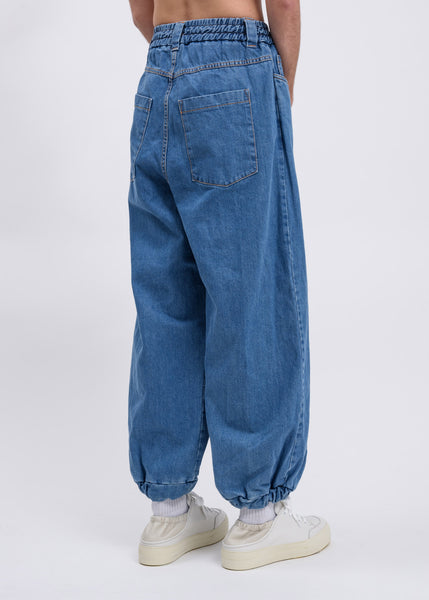 017 Shop | Sunnei Blue Washed Denim Elastic Fit Loose Pants