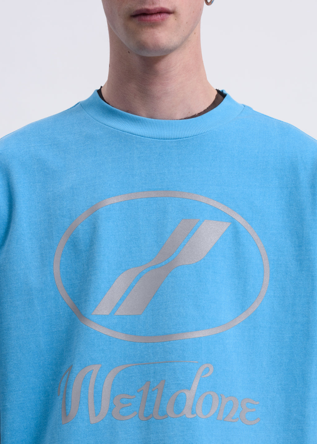 017 Shop | we11done Neon Blue WE11DONE Reflective Logo T-Shirt
