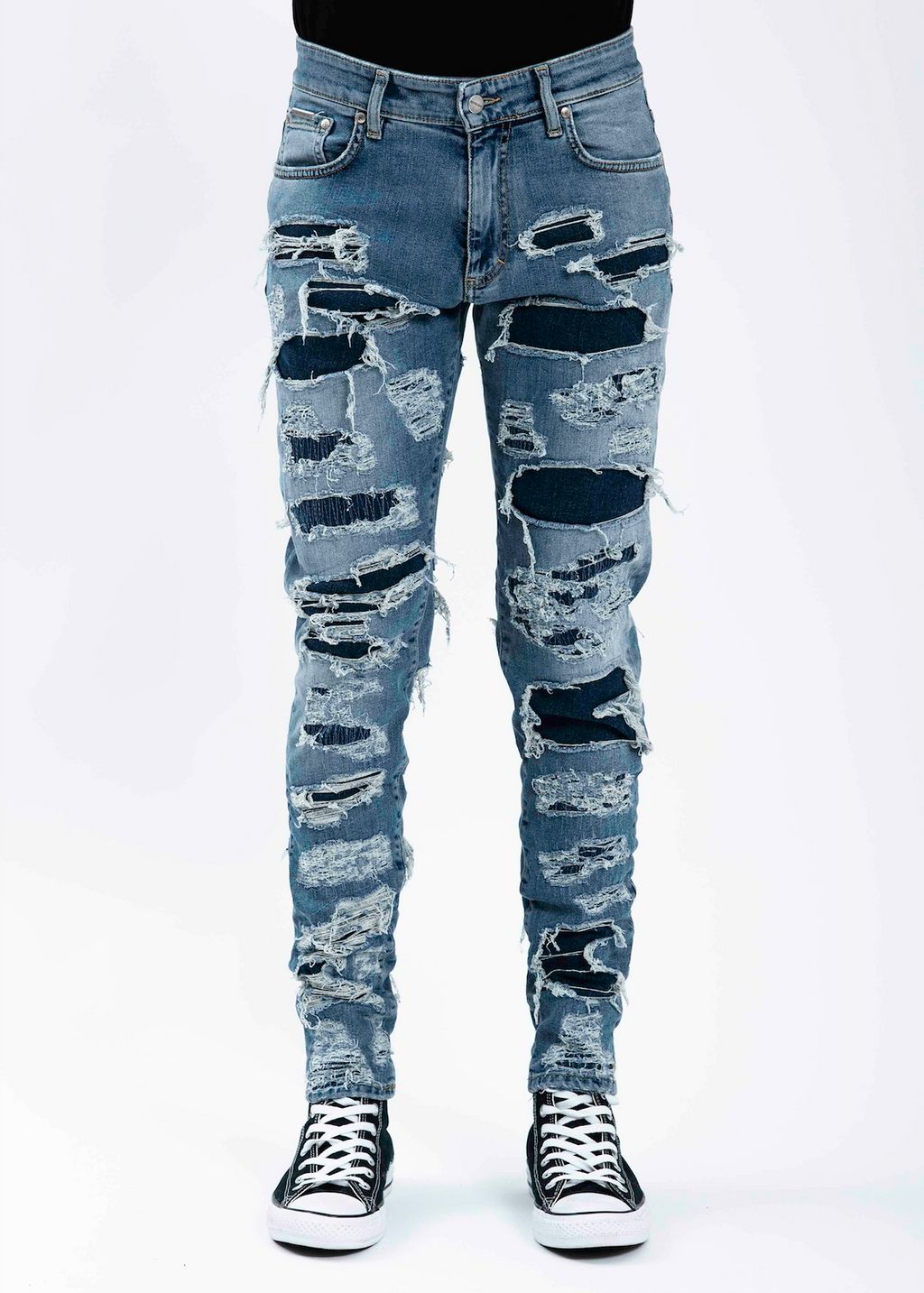 017 Shop Represent Indigo Shredded Denim Jeans