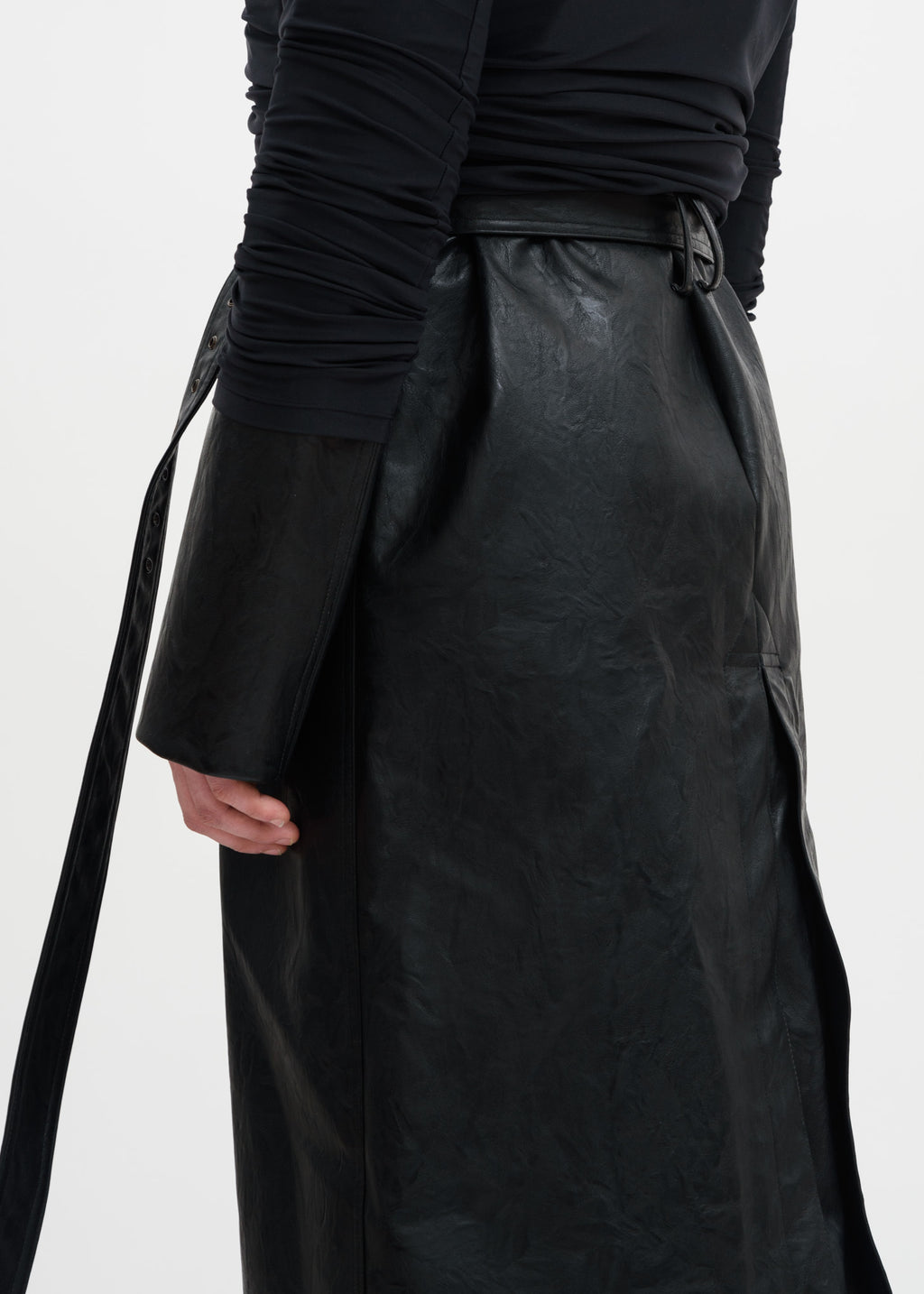 017 Shop | Y/Project Black Faux Leather Condom Trench Coat