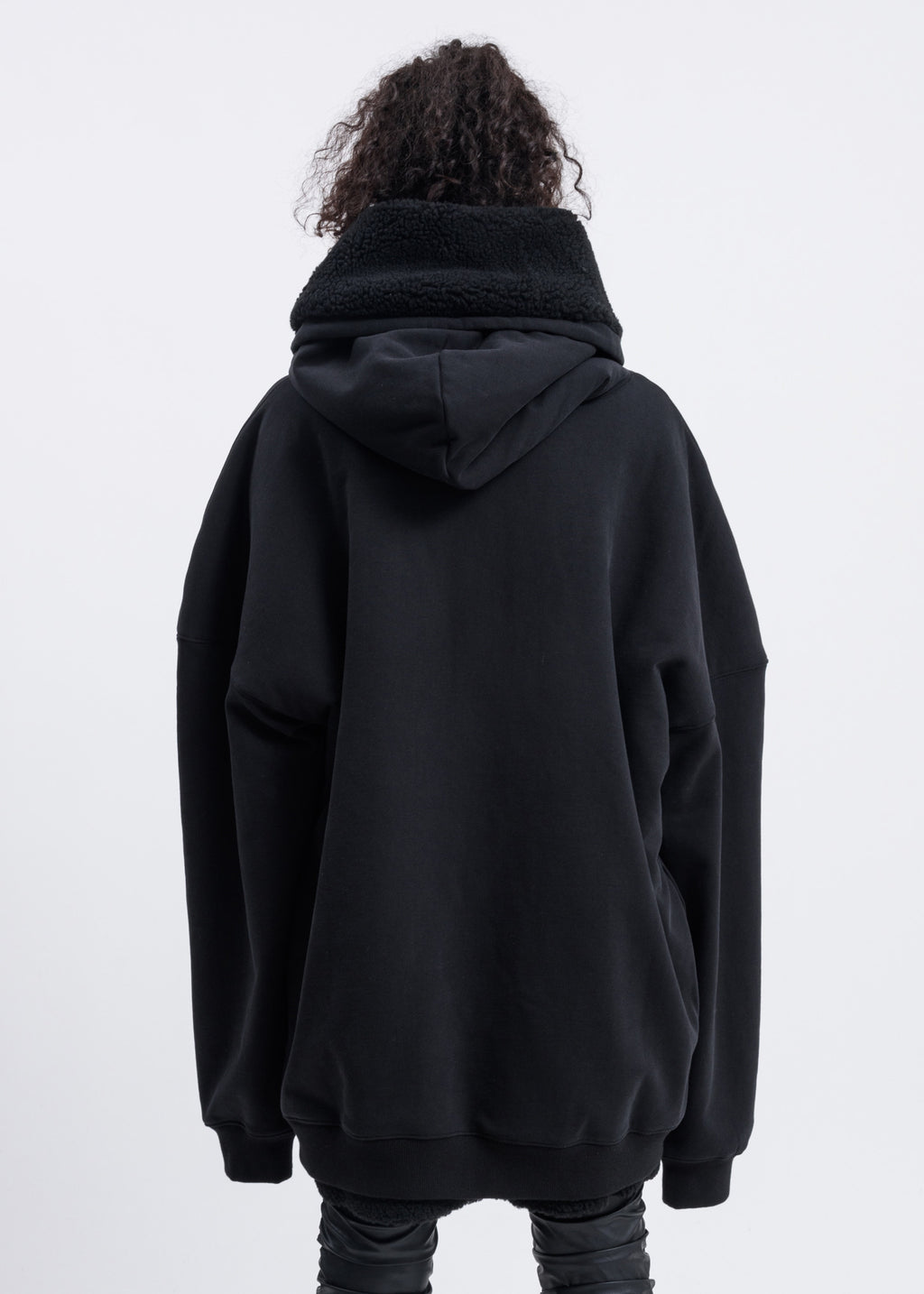 017 Shop | we11done Black Fur Lined Logo Hoodie